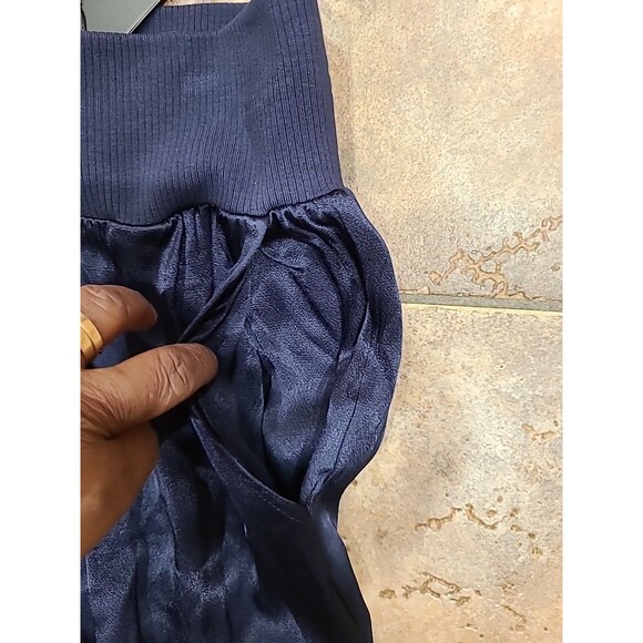 NWT Fate Blue Satin Cargo Jogger Pant Women's Wide Band Waist Ankle Size Sm. - Picture 5 of 8